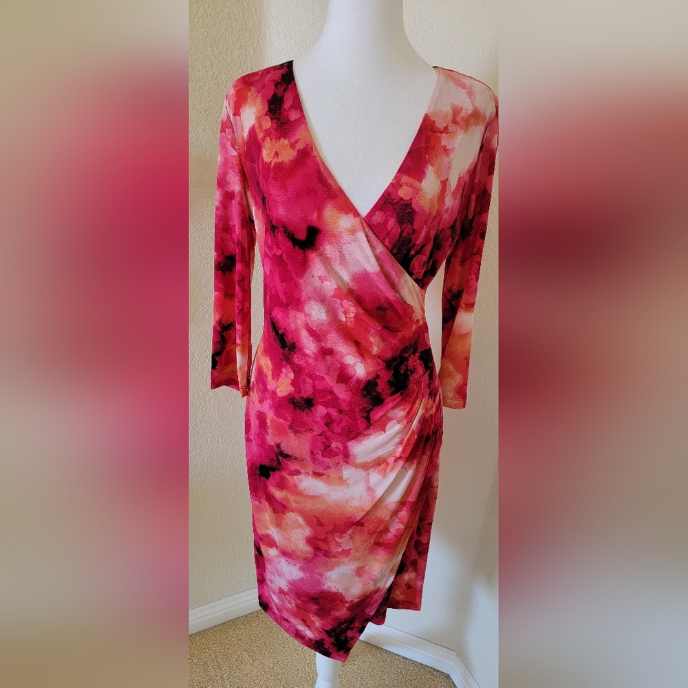NWT Calvin Clein wrap dress 3/4 sleeve print faux, size 10 - Picture 2 of 5
